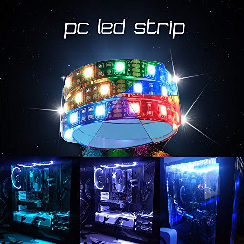 SATA Connector RGB LED Strip Light for Desktop Computer Case with 17 Key RF Wireless Remote, SMD 5050 RGB, DC 12V, Light Strip Kit, Mid Tower Flexible led Strip for PC Case Decorations, 6.56ft (80in)