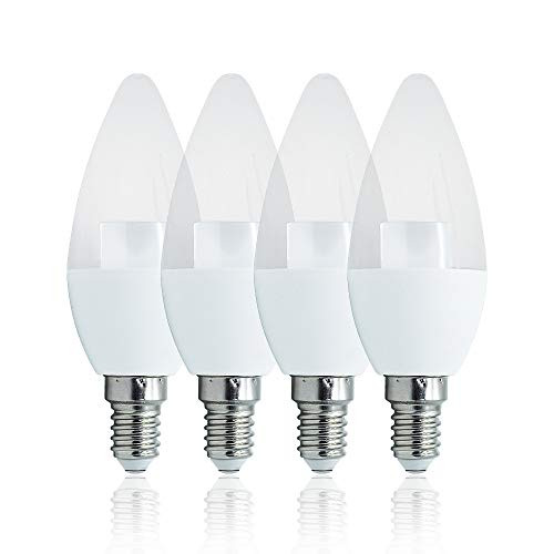 DingDian E12 LED Candelabra Light Bulbs, Equivalent 50W, 550 Lumens, Daylight White 6000K, Candelabra Base, Non-dimmable, Chandelier Bulb, Pack of 4