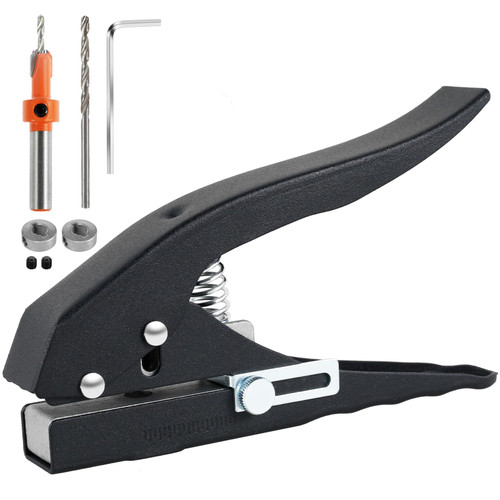 Single Hole Punch, Heavy Duty Hole Puncher, Handheld Paper Hole Puncher, Edge Banding Punching Pliers Punching Tool with Limiter, Countersink Drill, Spare Drill Core for Paper Cards, Thin Wood