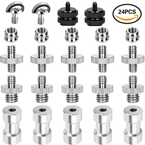 1/4 to 3/8 Converter Threaded Screws, Linseray 24 Pcs Tripod Camera Screws Hot Shoe Mount to 1/4 for Camera/Tripod/Monopod/Light Stand