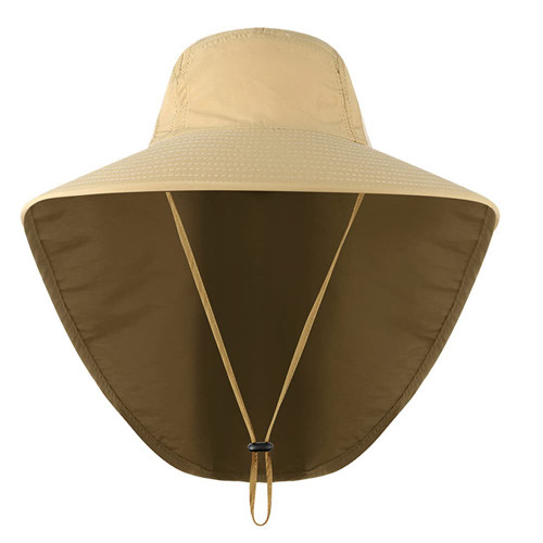 Wide Brim Sun Hat with Neck Flap, Adjustable Outdoor 50+UPF Protection Safari Cap Womens Mens Hiking Fishing Hat(Khaki)