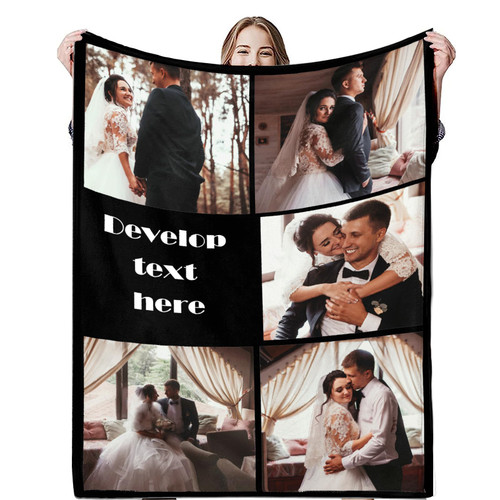 Custom Blanket with Photo Text Personalized Picture Throw Blanket for Family Birthday Wedding Valentines Christmas, Memorial Gift Five Photos 4Sizes