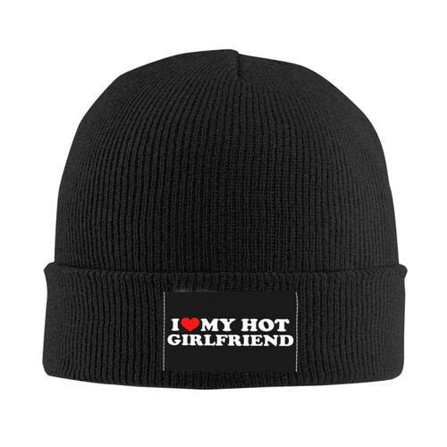 Heart I Love My Hot Girlfriend Black Beanie Hats for Men Women Winter Warm Hats Knit Slouchy Thick Skull Cap