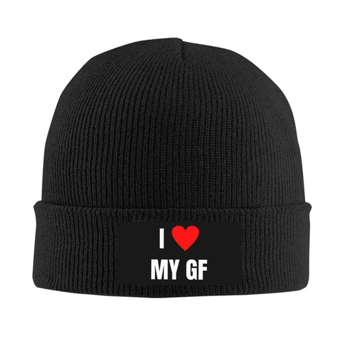 I Love-My-GF-Girlfriend Heart Gifts for Women Men Black Beanie Hats Knit Beanie Cap Winter Hat for Men Women
