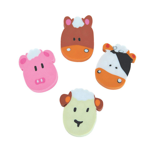 Farm Animal Erasers - 24 Pieces - Party Favors and Classroom Handouts