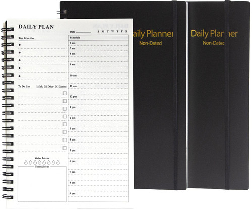2 Pack Undated Daily Planner, To Do List Notebook Hourly Schedules Spiral Appointment Planner, Time Management Manual and Planner 5.6" x 8.3" 152 Pages
