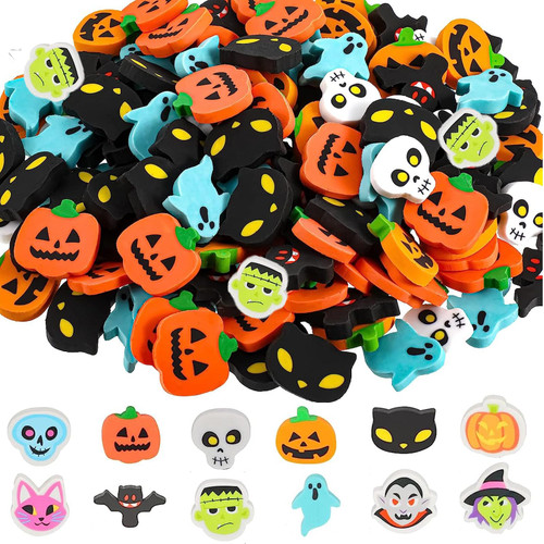 120 Pieces Halloween Mini Erasers Bulk for Kids Pencil Eraser Ghost Pumpkin Skull Erasers Trick or Treats Halloween Party Favors Gift Goody Bag Filler Classroom Prize (12 Mixed Style)