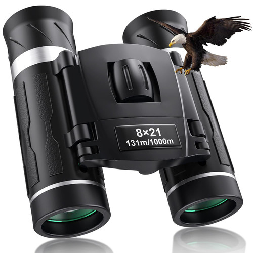 8X21 Compact High Powered Binoculars for Adults and Kids, Mini Pocket Binoculars, Waterproof Small Binoculars for Bird Watching, Hunting, Concert, Theater, Opera, Traveling, Sightseeing (8X21-Black04)