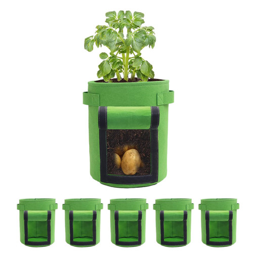 Kingsmile 5-Pack 3.8 Gallon Potato Grow Bags, Aeration Fabric Pots, Thickened Nonwoven Plant Grow Bags with Harvest Windows & 2 Sturdy Handles for Garden Potato Vegetable Flower Fruit.