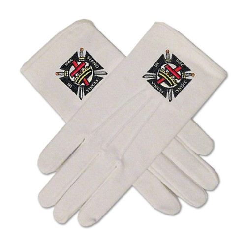 Knights Templar Masonic Embroidered Cotton Gloves - [White]