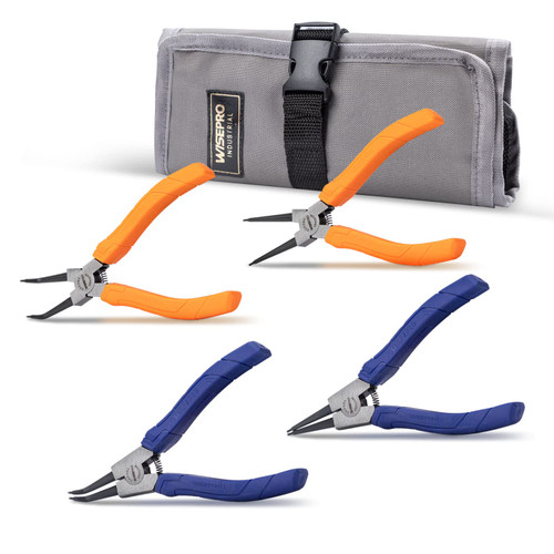 WISEPRO 4 Pieces Snap Ring Pliers Set Heavy Duty Internal/External Circlip Pliers Kit with Straight/Bent Jaw for Ring Remover Retaining