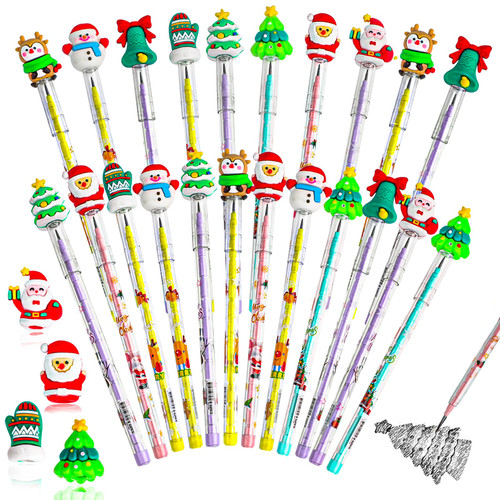 FOIMAS 48pcs Christmas Pencils,Christmas Multi Point Stackable Push Pencil with Toppers Santa Xmas Tree Snowman Pencils for Kids Students Classroom Rewards Christmas Stocking Stuffer Party Favors FOIMAS 48pcs Christmas Pencils,Christmas Multi Point Stackable Push Pencil with Toppers Santa Xmas Tree Snowman Pencils for Kids Students Classroom Rewards Christmas Stocking Stuffer Party Favors