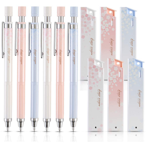 Ipienlee Cherry Mechanical Pencil Set with Lead, 0.7mm Mechanical Pencils With HB Pencil Leads for Writing Draft, Drawing, Sketch, Architecture (6pcs Pencil and 6 Pack Refills, 0.7)