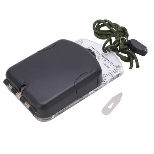 Transparent Folding Compass - Navigation and Map Reading Tool for Orienteering, Hiking, Backpacking with Night Light and Magnetic Declination Feature