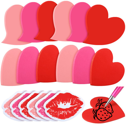 Glenmal 540 Sheets Heart Shaped Sticky Notes Bulk Valentine's Day Sticky Notes Mini Heart Post Note Pink Red Lips Heart Notepads Cute Self Stick Memo Notes Pad for Valentines Office School Supplies