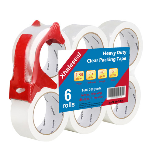 XhaleSeal Clear Packing Tape 2.7 Mil 1.88 in 60 Yards Per Roll Heavy Duty Packaging Tape 360 Yards Packing Tape Refill for Moving Shipping Packaging Boxes