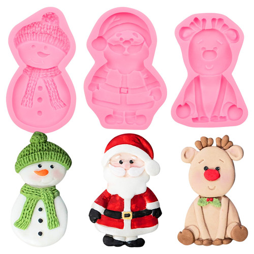 Santa Silicone Mold, Christmas Reindeer Chocolate Mold, Snowman Fondant Kitchen Baking Mold for Cake Decoration Cupcake Topper Candy Sugar Craft Gum Paste Clay Resin
