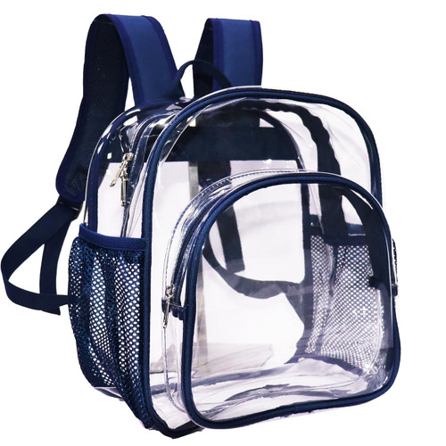 KUI WAN Clear Backpack Stadium Approved 12x12x6 Small Clear Bag for Concert,Work,Festival,Security,Stadium,Navy Blue