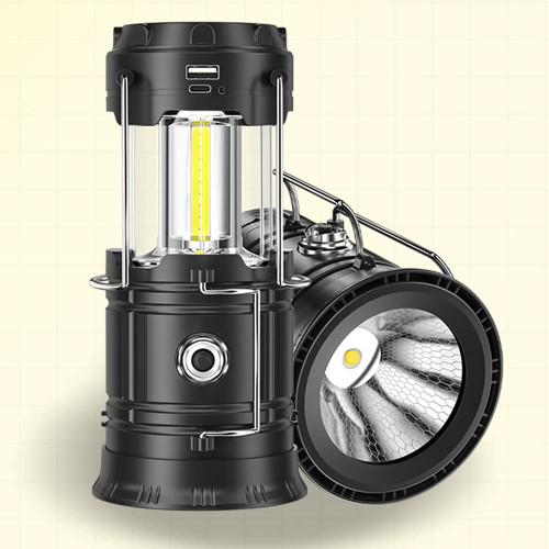 Lanterns, Camping Lantern, Solar Lantern Flashlights Charging for Phone, USB Rechargeable Led Camping Lantern, Collapsible & Portable for Emergency, Hurricanes, Storm(Black,1 Pack)