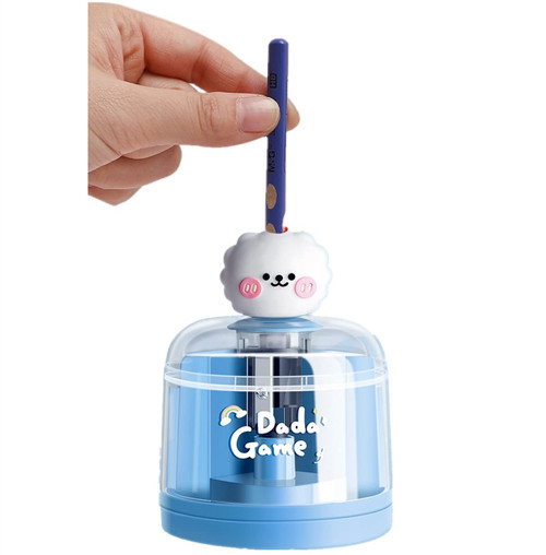 Kawaii Electric Pencil Sharpener Kawaii Adorable for Pupil Student Primary School Classroom Manual (Blue)