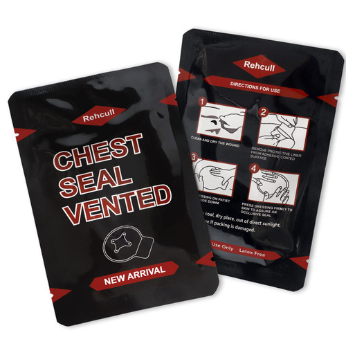 Rehcull Chest Seal, Vented Chest Seals with 4-Vent Channels for Open Chest Injury, Vent IFAK Trauma Kit Dressing Medical Supplies for First Aid Kit, 2 Count