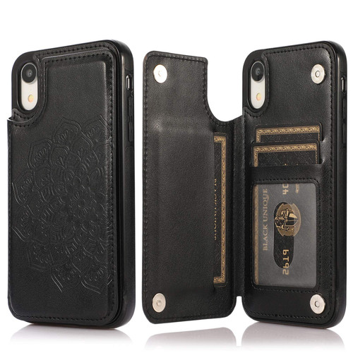 ALASHENG iPhone XR Wallet Case with Card Holder,PU Leather Kickstand Card Slots Case,Double Magnetic Clasp?Durable Shockproof Cover,Manadala Design Back Flip case for iPhone XR 6.1"(Black Mandala)