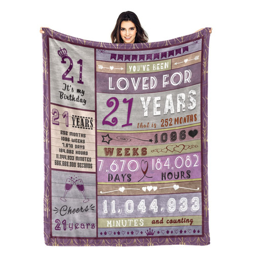 21st Birthday Gifts for Girls, 21st Birthday Decorations for Her, 21 Year Old Girl Gifts for Birthday, Happy 21st Birthday Gifts for Her, Gift for 21 Year Old Girl Bestie Sister Throw Blanket 50"x 60"