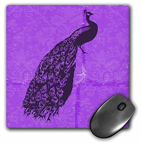 3dRose LLC 8 x 8 x 0.25 Inches Mouse Pad, Purple Peacock Vintage Inspired Art (mp_63545_1)
