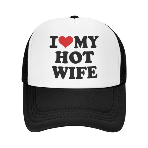 Heart I Love My Hot Wife Trucker Hat Black Adjustable Mesh Snapback Golf Dad Sun Summer Women Men Baseball Cap