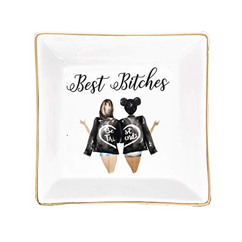PUDDING CABIN Friendship Gift Bestie Gift - Best Bitches Ring Dish Trinket Tray Sister Gift Birthday PUDDING CABIN Friendship Gift Bestie Gift - Best Bitches Ring Dish Trinket Tray Sister Gift Birthday