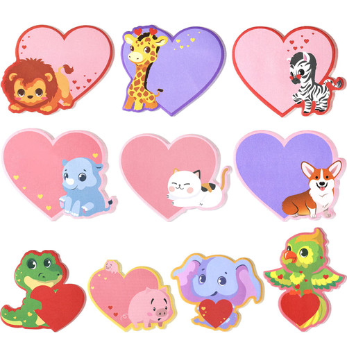 30 Pack Heart Sticky Notes Valentine's Day Colorful Sticky Note Pads Animal Cute Sticky Notes Self Adhesive Notepads Funny Sticky Notes for Valentines, Office School Supplies, 20 Sheets Each