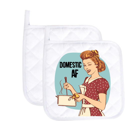 Funny Baking Pot Holder Domestic AF Heat Resistant Oven Mitts with Sayings Kitchen Hot Pads Housewarming Gifts Baking Lover SET of 2