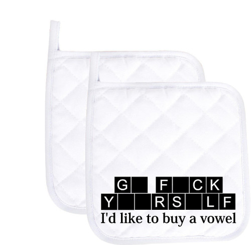 Funny Baking Pot Holder I'd like to buy a vowel Heat Resistant Oven Mitts with Sayings Kitchen Hot Pads Housewarming Gifts Baking Lover SET of 2