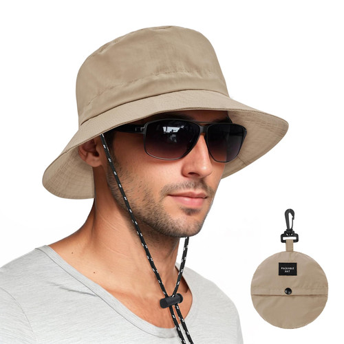 Bucket hat for Women Men Waterproof Wide Brim Sun Hats Foldable Boonie Safari Fishing Hiking Beach Hats Khaki