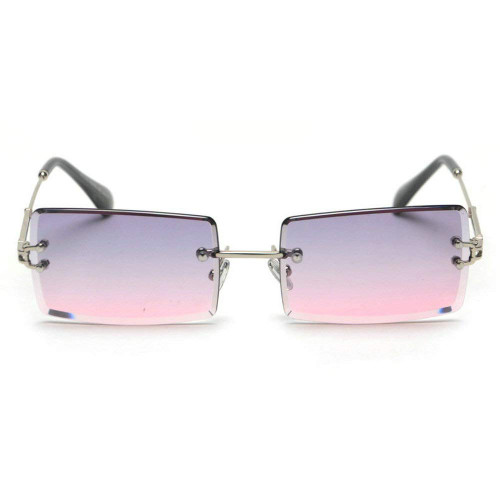 mincl/Fashion Small Rectangle Sunglasses Women Ultralight Candy Color Rimless Ocean Sun Glasses (gray&pink)