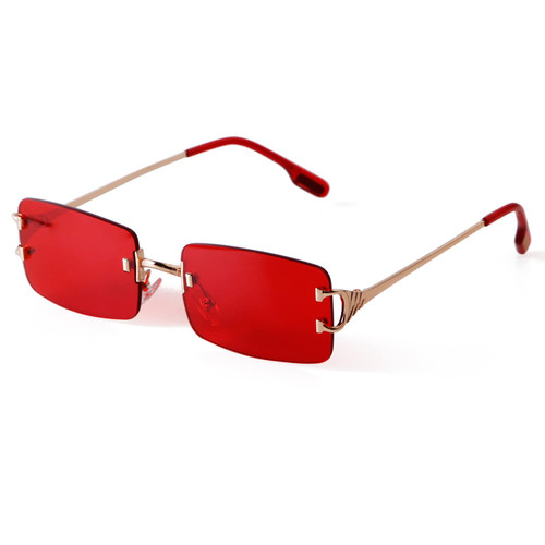 JUDOO Retro Rimless Rectangle Sunglasses for Men Women Trendy Frameless Tinted Lens Eyewear