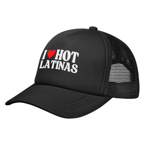 I Love Hot Latinas I Heart Hot Latinas Mesh Trucker Hat Women Baseball Cap Men Dad Hat Adjustable Snapback Hat Black