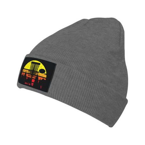 Disc Golf Sunset Golfer Beanie Hat Men Winter Warm Hat Women Knit Stocking Hat Slouchy Skull Cap Hedging Hat Deep Heather