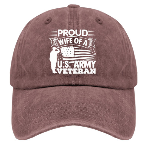 Proud Wife of A U.S. Army Veteran Dad Hat for Women Graphic Washed Cotton Adjustable Baseball Caps Wine Red