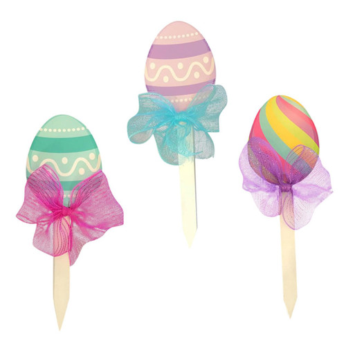 Happyyami 3pcs Colorful Egg Inserts Easter Eggs Garden Stake Spring Easter Flower Jewelry Easter Lawn Stake Easter Garden Stakes Easter Bunny Decor Easter Stakes Foam Flower Branch Outdoor