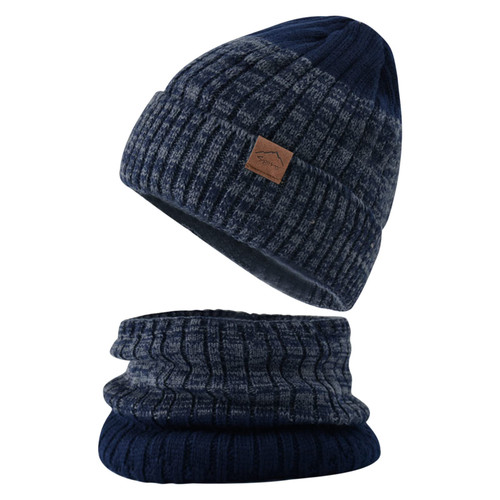 ZARUP Winter Beanie Hats Scarf Set Warm Knit Hats Cap Neck Warmer with Thick Fleece Lined Winter Hat & Scarf for Men Women (Navy)