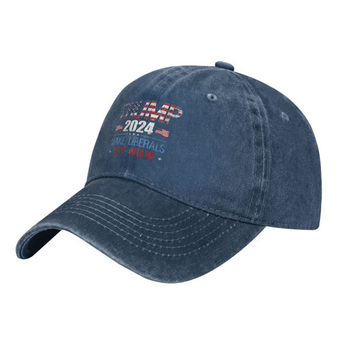 YVNUM Men and Women Baseball Hats Adjustable Trump 2024 Make Liberals Cry Again Trump Gifts Washed Denim Original Dad Hat