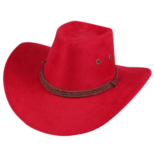 Digood Mens Western Cowboy Hat Outdoor Wide Brim Hat with Strap Fashion Cowboy Cowgirl Fedora Hat Summer Outback(Red,One Size)