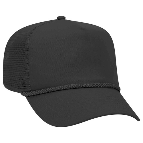 OTTO Five Panel Mid Profile Mesh Back Trucker Hat Cotton Blend Twill Black