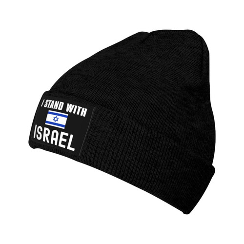 Kkaingg Beanie,I Stand with Israel,Israeli Flag Beanie Hat Women Winter Hat Men Knit Slouchy Hat Skull Cap Knitted Hat Black