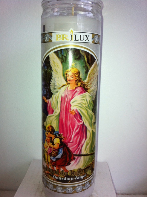 Guardian Angel (Angel De La Guarda) 7 Day Unscented White Candle in Glass