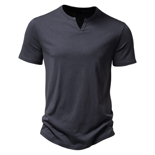 Muscularfit Fashion Casual Shirts for Men 2023 Notch V Neck Short Sleeve Plain Summer Tee Regular-Fit Light Weight T Shirt