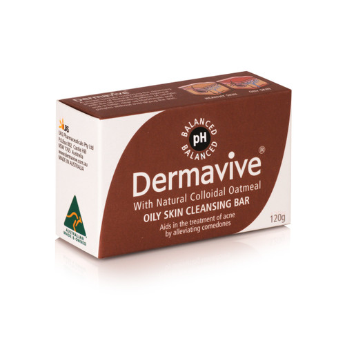 Dermavive Oily Skin Cleansing Bar, Cleansing Soap-Free Bar with Colloidal Oatmeal, Aids in Acne Treatment, Natural Oatmeal Bar, Gentle & Effective on Oily Prone Skin, 120g