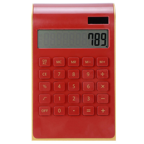 Desk Calculator Tilted LCD Display Ultra Thin Solar Power Calculator Portable 10 Digits Calculator for Home Office Business(red)