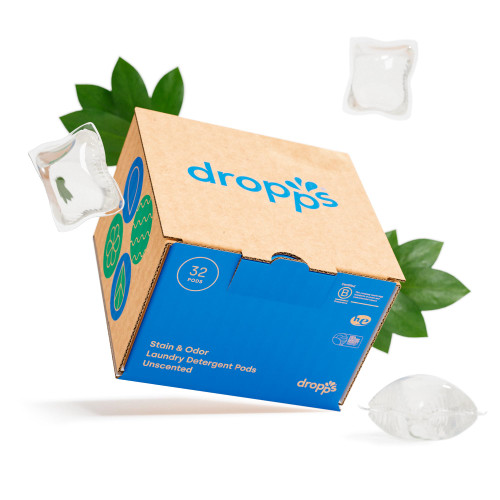 Dropps Stain & Odor Laundry Detergent | Unscented, 32 Pods | Fragrance + Dye Free | Low-Waste Packaging | Works In All Machines + High Efficiency (HE) | Powered by Natural Plant-Based Ingredients
